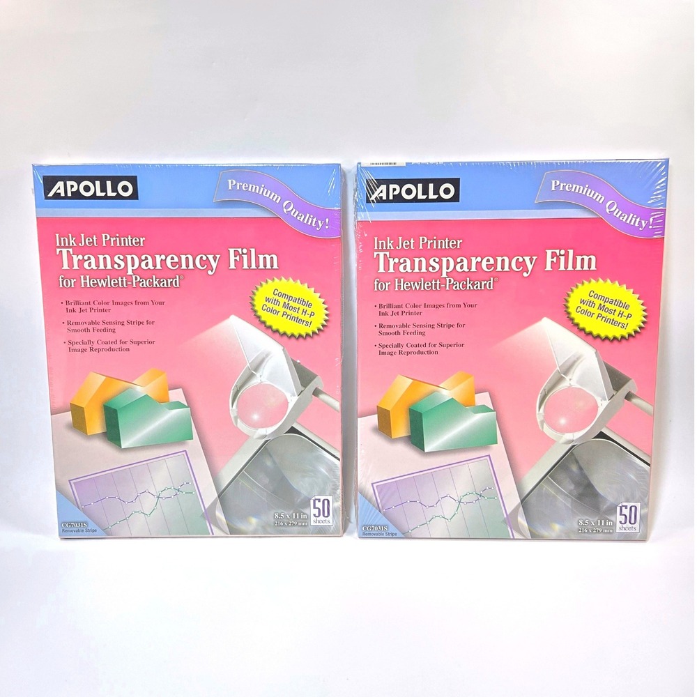 Apollo Ink Jet Printer Transparency Film for HP CG7031S 2 Packs 100 Sheets Total